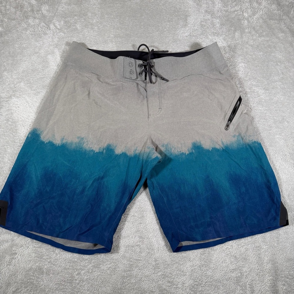 Lululemon Board Shorts Mens 36 Gray Blue Ombre 10" Surf Swim Trunks Quick Dry